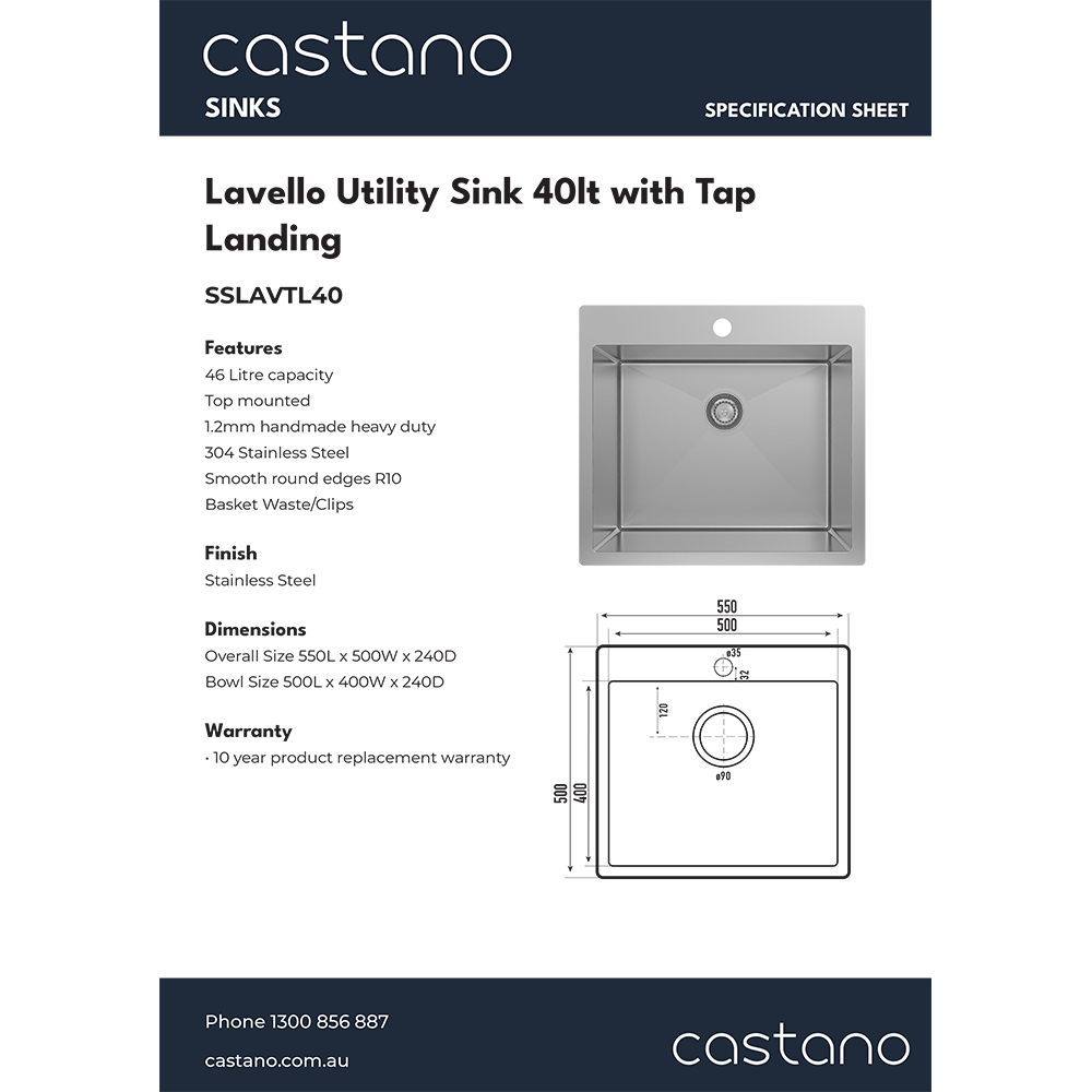 SSLAVTL40 Lavello Utility Sink 40lt with Tap Landing.png