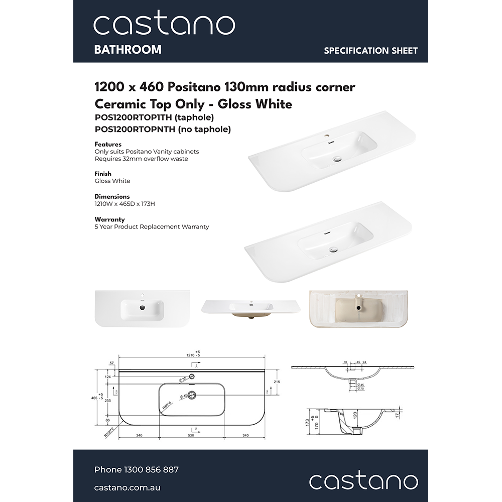 POS1200RTOP 900x460 Positano 130mm radius corner Gloss White .png