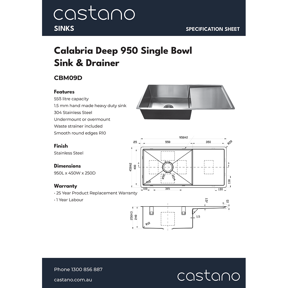 CBM09D Calabria 950 Single Bowl Sink & Drainer.png