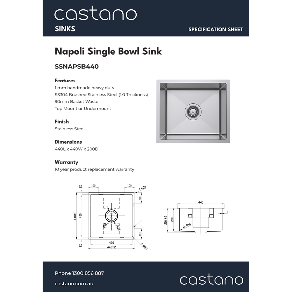 SSNAPSB440 Napoli 440 Single bowl sink .png