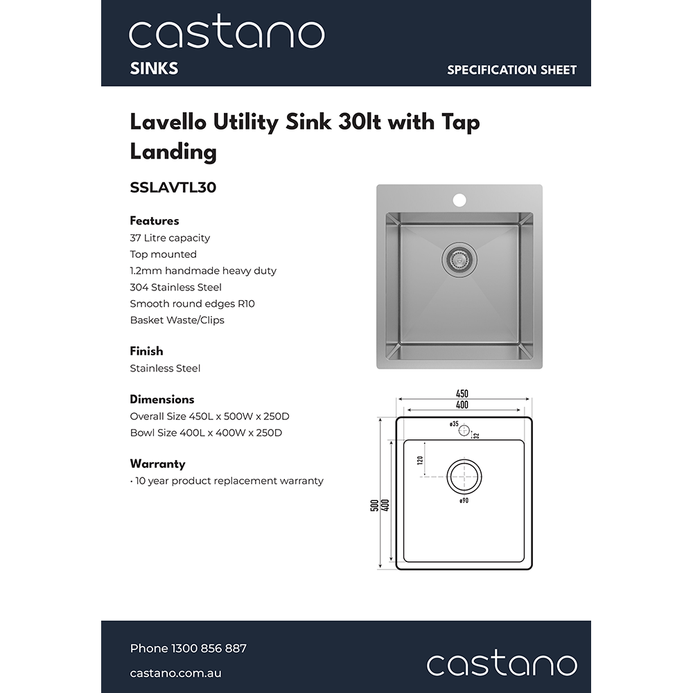 SSLAVTL30 Lavello Utility Sink 30lt with Tap Landing.png