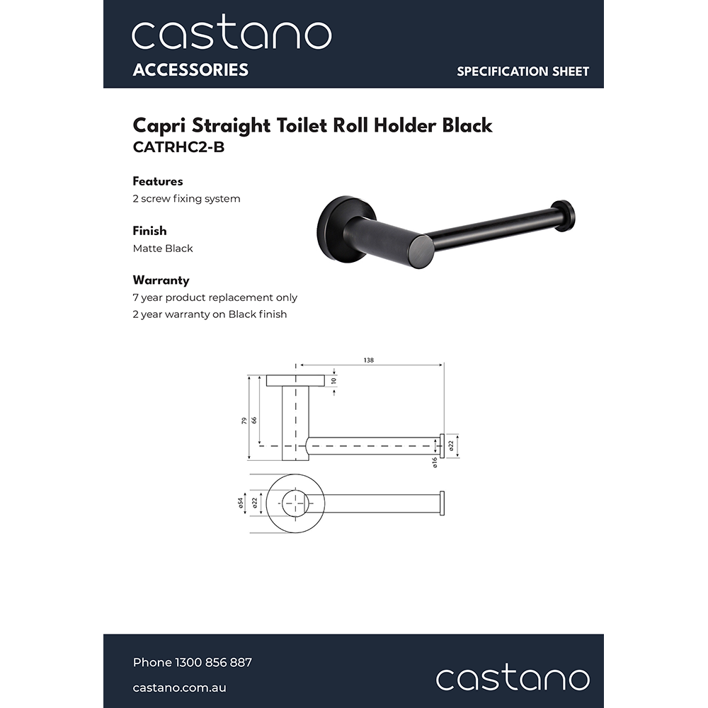 CATRHC2-B Capri Black Straight Toilet Roll Holder.png