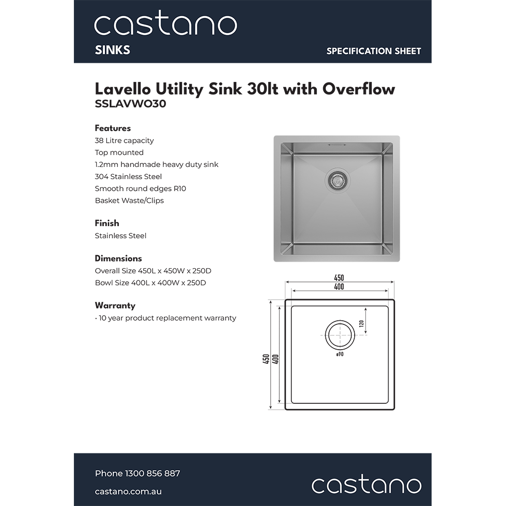 SSLAVWO30 Lavello Utility Sink 30lt with Overflow.png