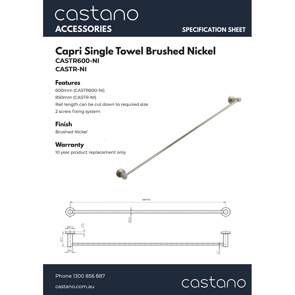 CASTR-NI Capri Single Towel Rail Brushed Nickel.png