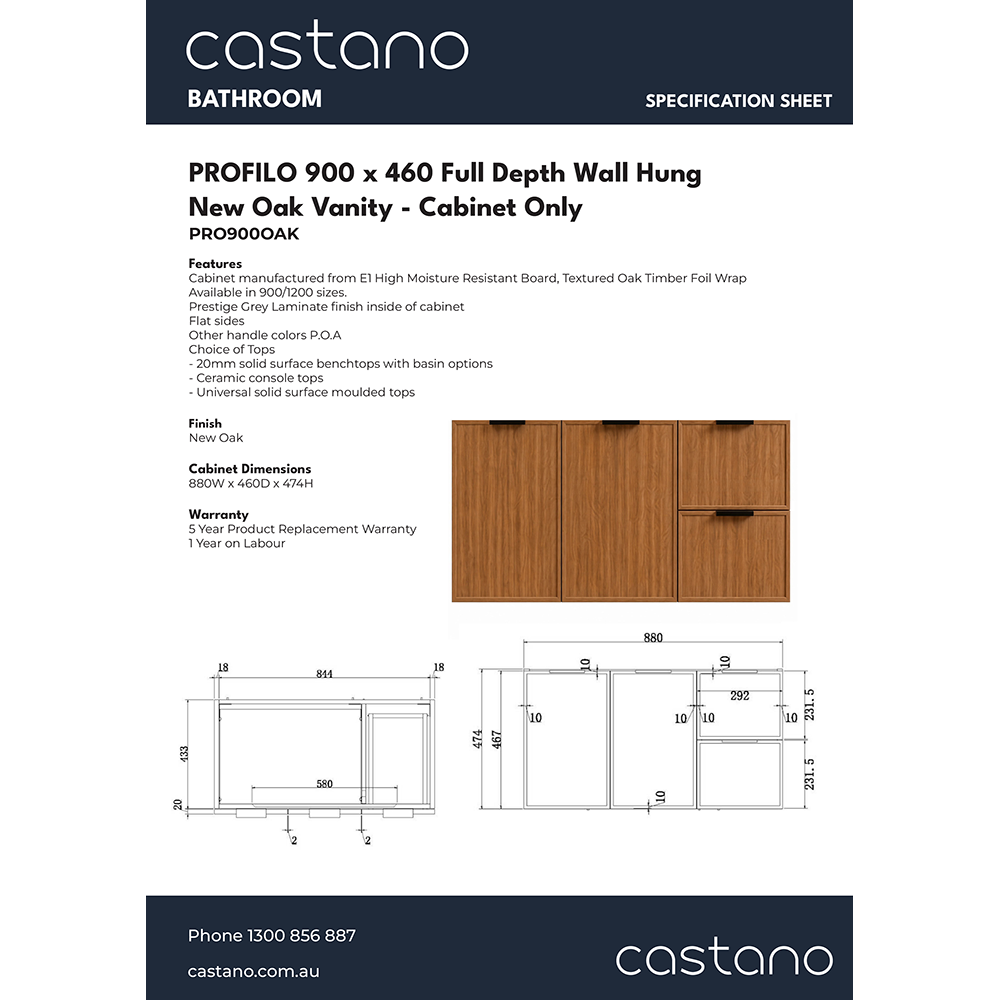 PRO900OAK PROFILO 900 Full Depth Wall Hung Vanity Oak.png