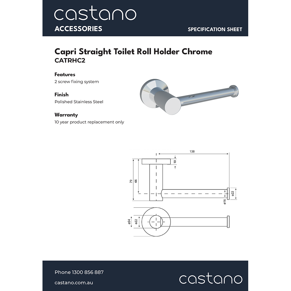 CATRHC2 Capri Straight Toilet Roll Holder Chrome.png