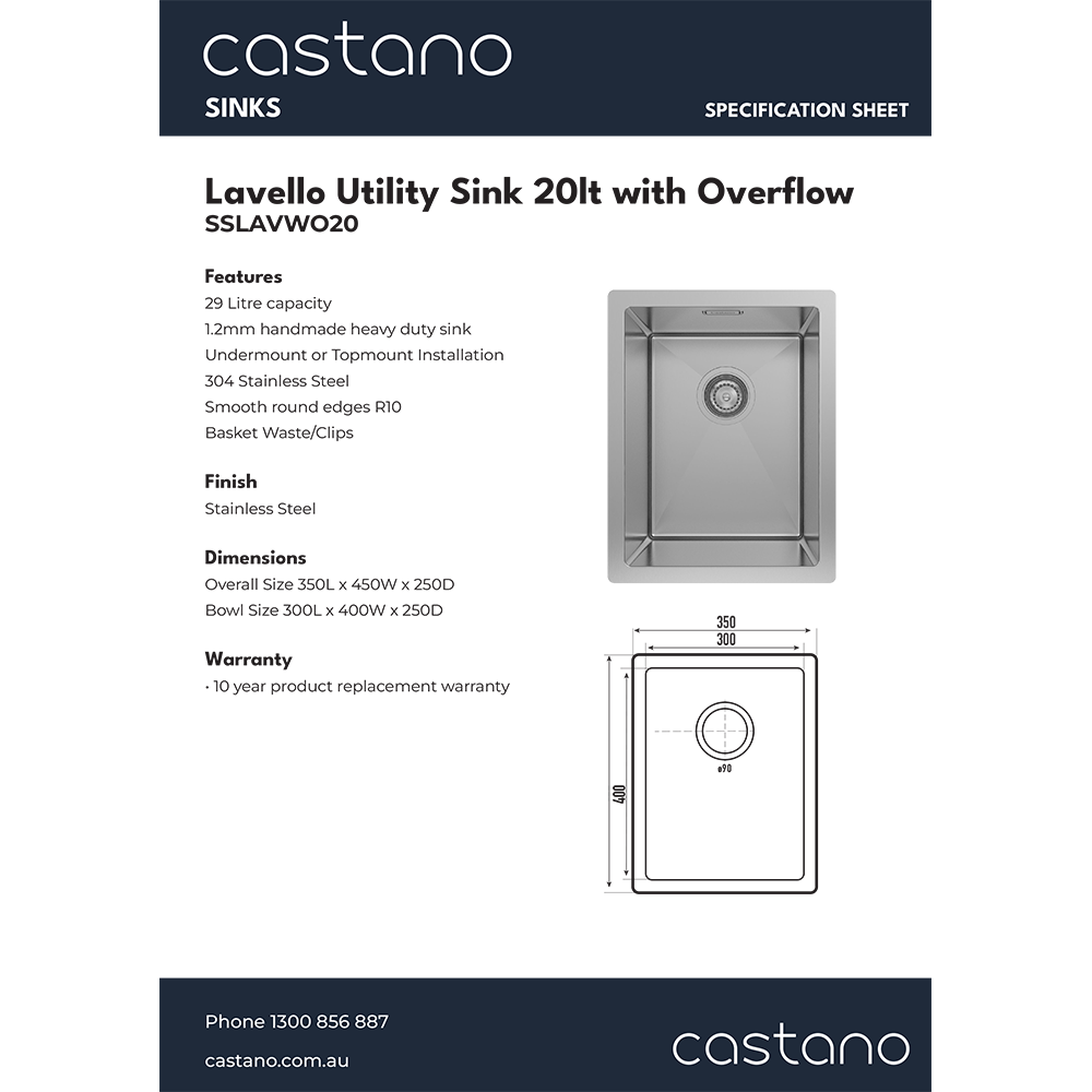 SSLAVWO20 Lavello Utility Sink 20lt with Overflow.png