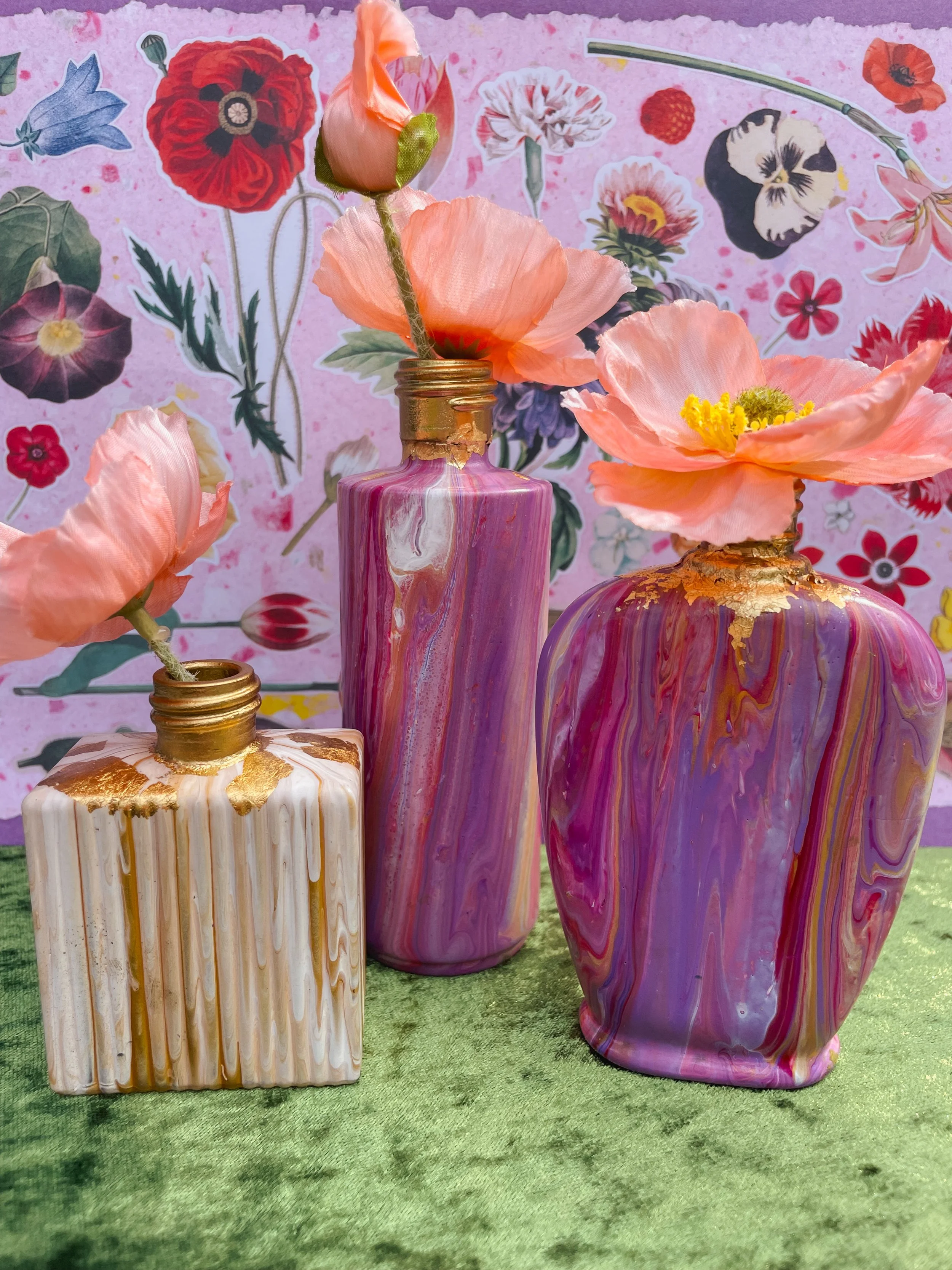 'Blossom Gold' Painted Glass Jar Set