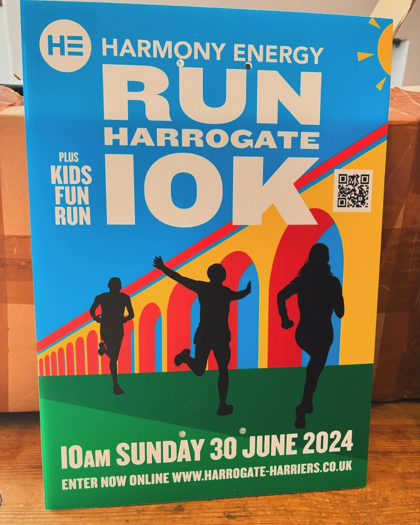 So these bad boys arrived today. Keep your eyes peeled for them when out training 🏃&zwj;♀️🏃 in the coming weeks #runharrogate10k