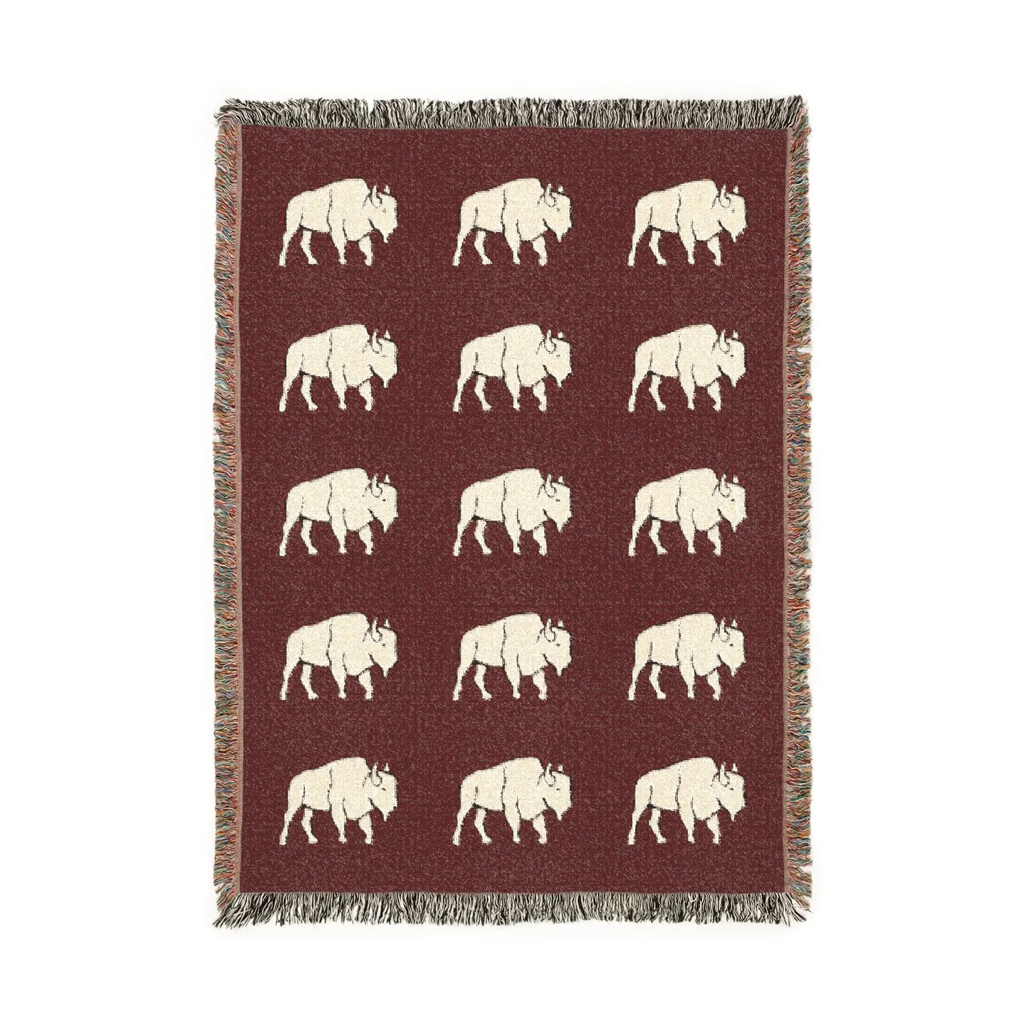 White Buffalo Woven Blanket | Crimson