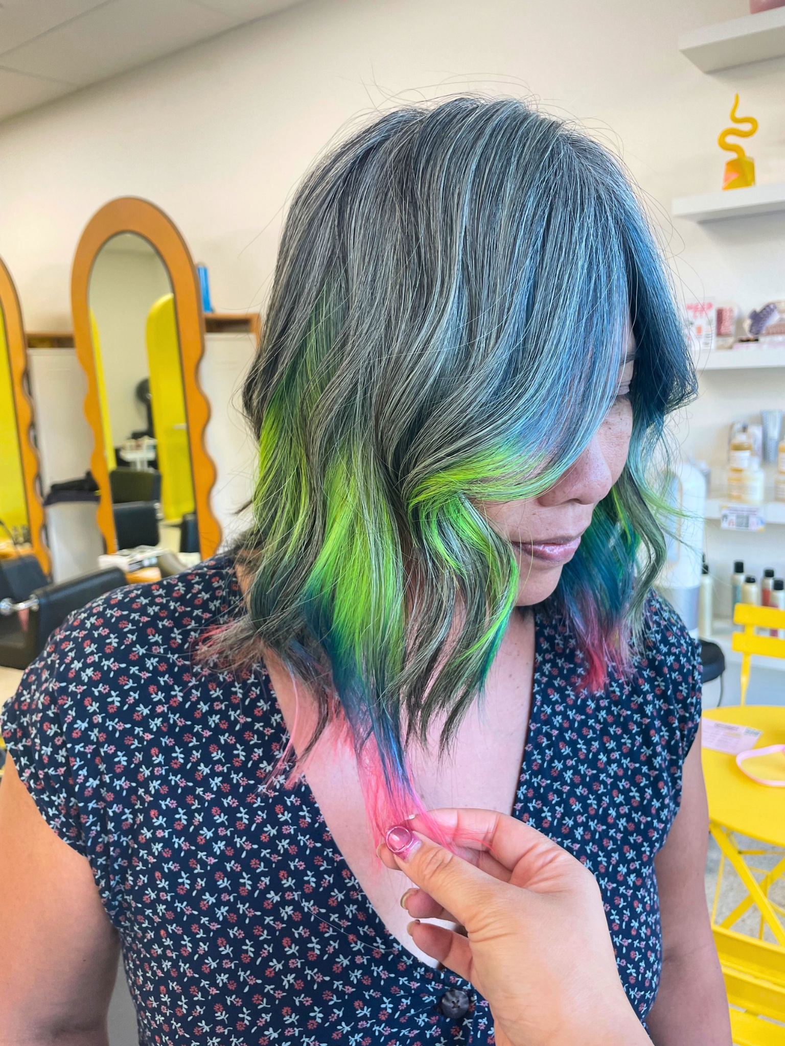 vivid hair, edgy hairstyle, trending haircut, shag haircut