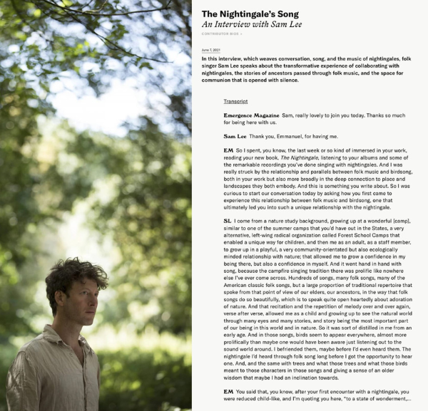 Screenshot of Emergence article