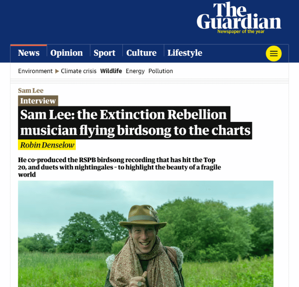 Screenshot of a Guardian article about Sam Lee