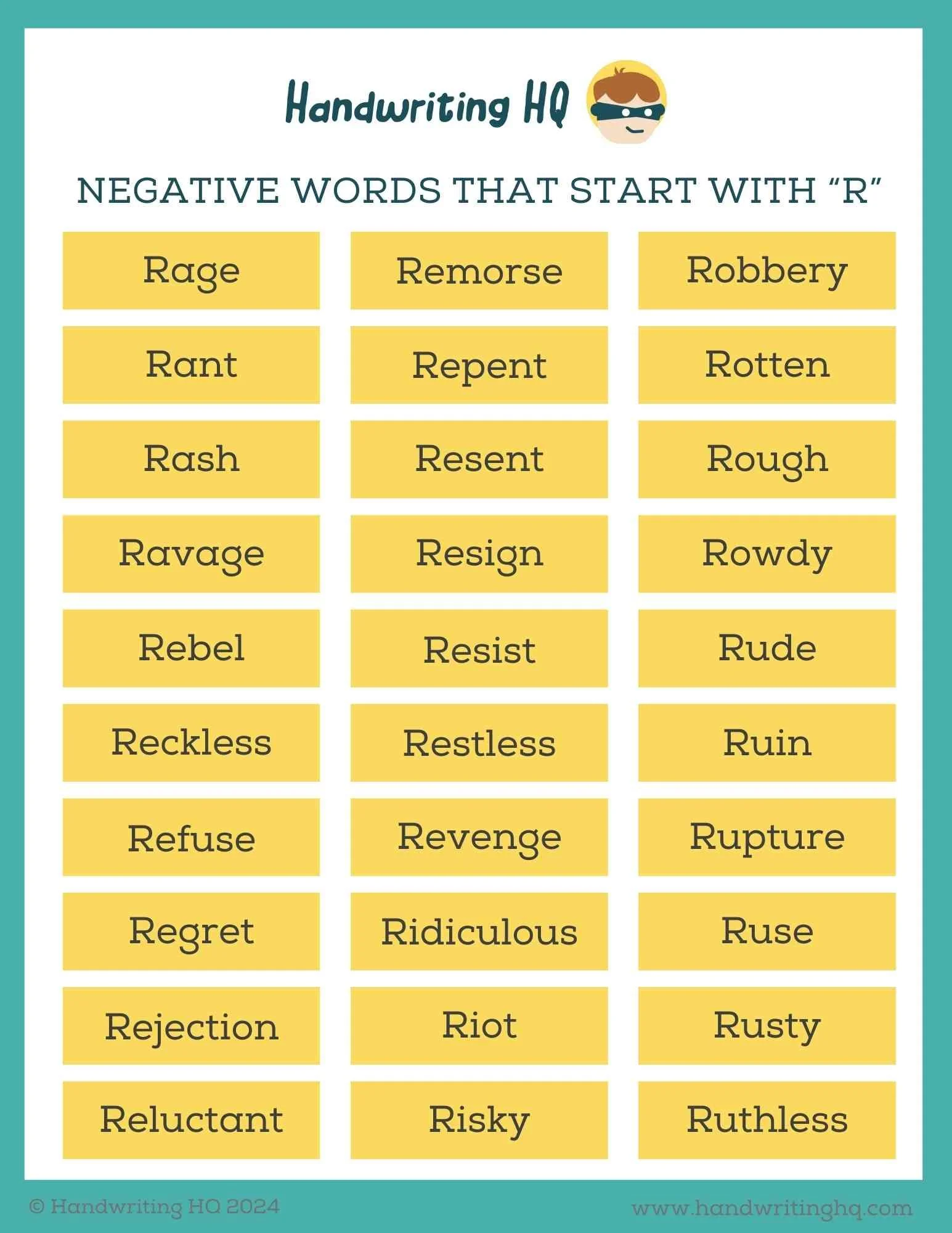 Negative Words That Begin With R List of Negative Words That Start With R (+PDF) — Handwriting HQ