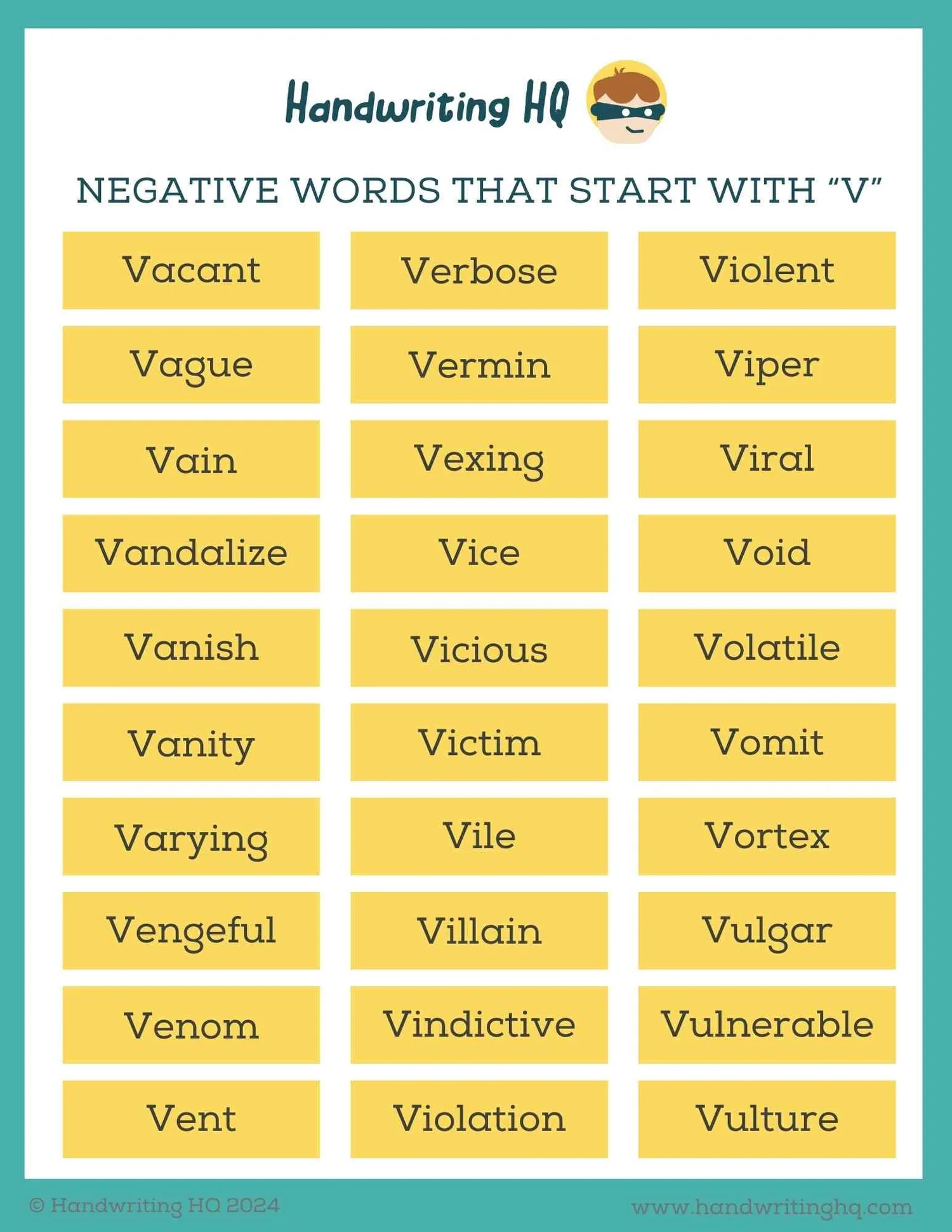 Negative Words That Start With V List of Negative Words That Start With V (+PDF) — Handwriting HQ