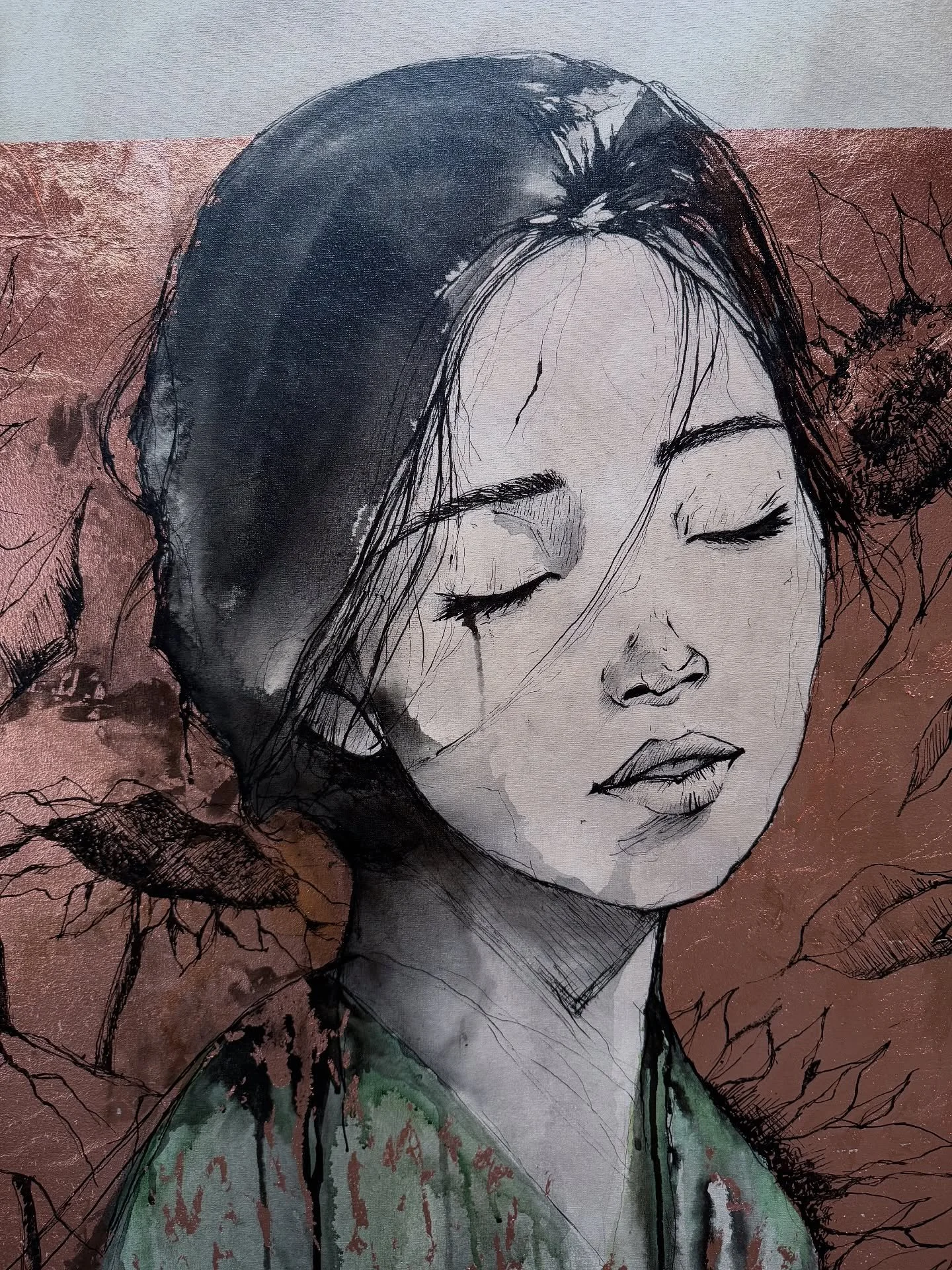 Fiore di Luce. 

Acrylic paint, ink &amp; copper foil on canvas. 

#abstractpainting #modernart #copperfoil #inkoncanvas #portraitpainting #artgallery #artexpo