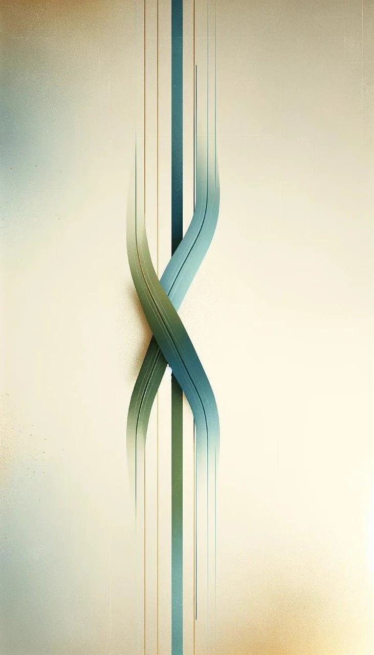 Motyw przeplatających się, płynnych linii (intertwined curved lines) to w świecie biznesu idealna metafora dla złożoności procesów, relacji kapitałowych, łańcucha dostaw oraz integracji różnych czynników (np. E, S i G) w jeden spójnie działający orga