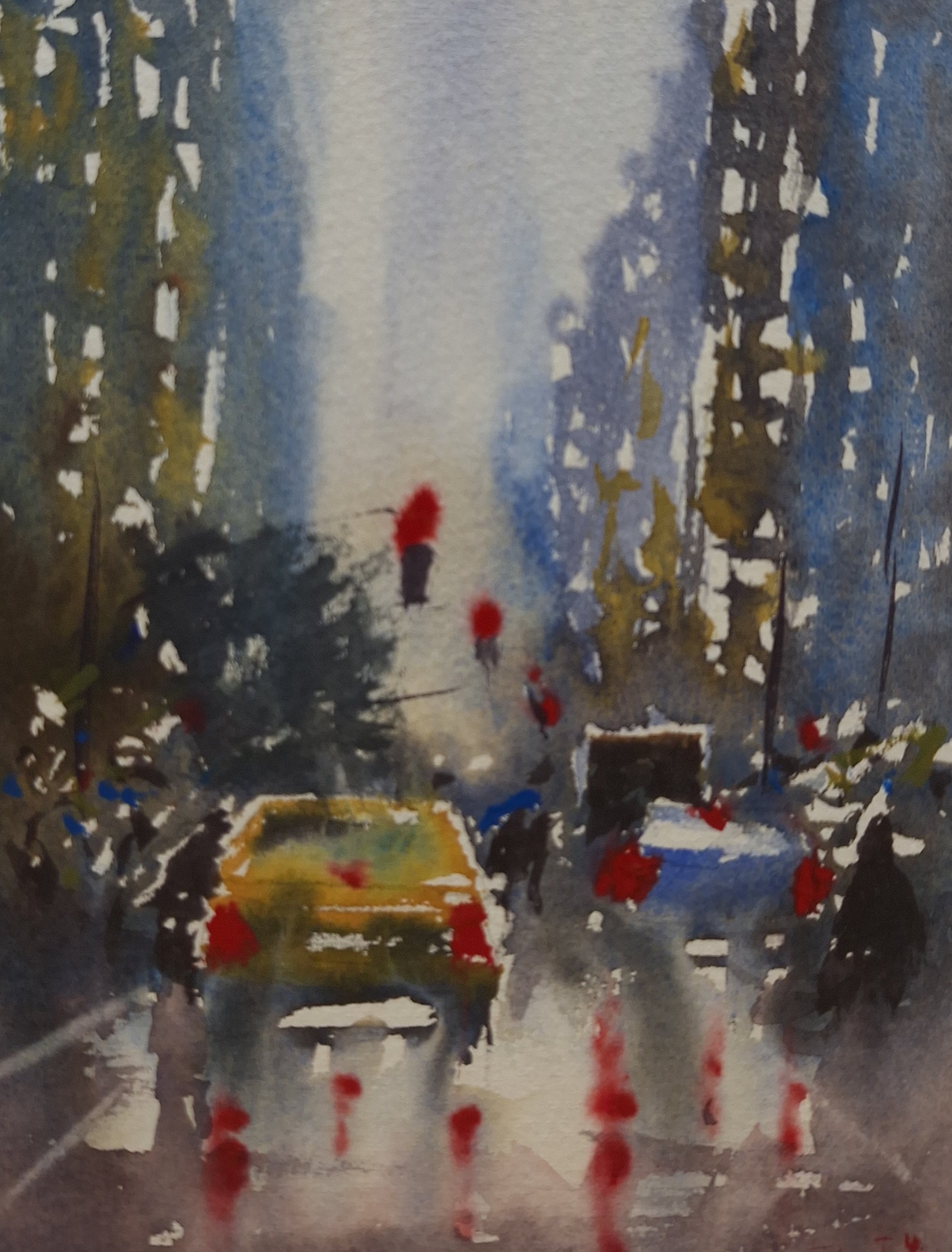 'Red Lights, New York Rain' - Extremely Small