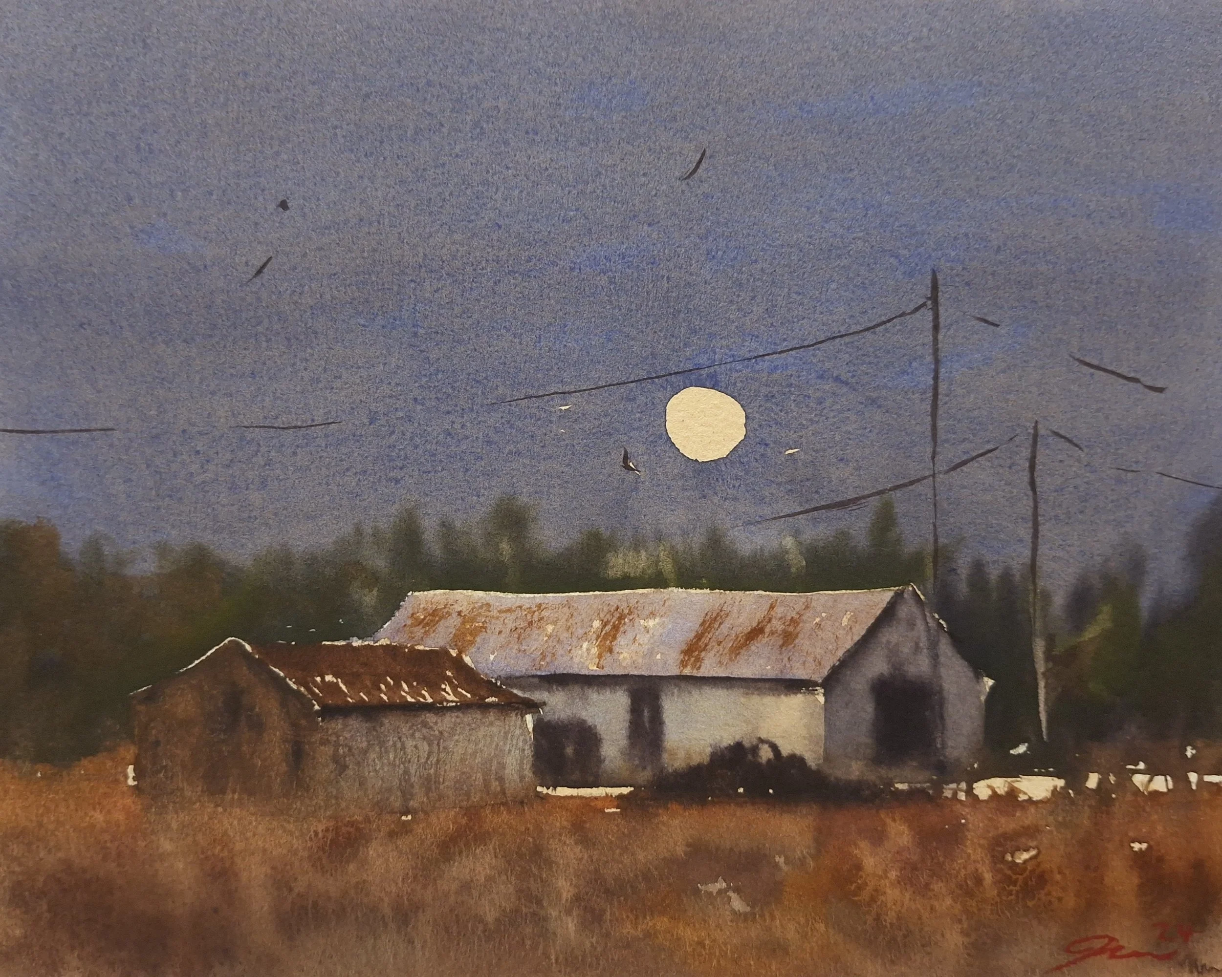 'Moonrise Over The Farm' - Extra Small