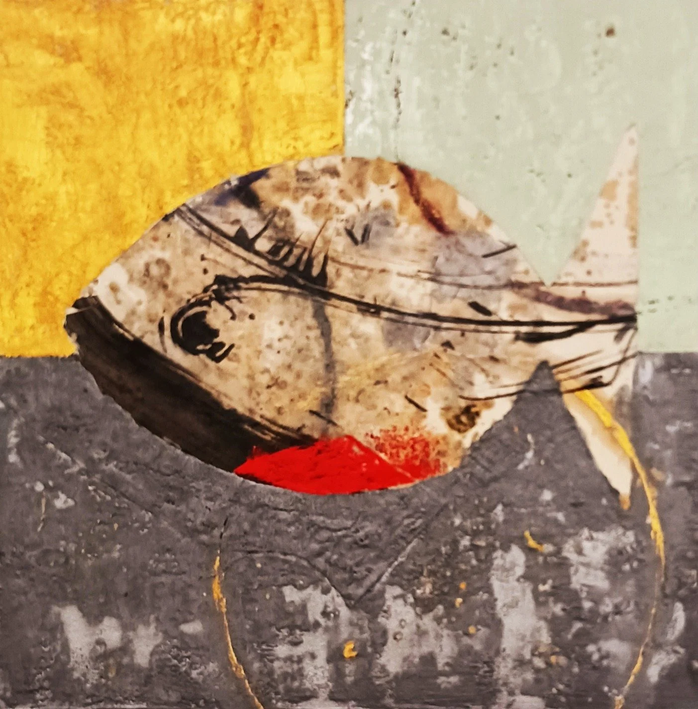 Untitled - encaustic and collage on cradled panel (12" x 12"), 2025 - private collection