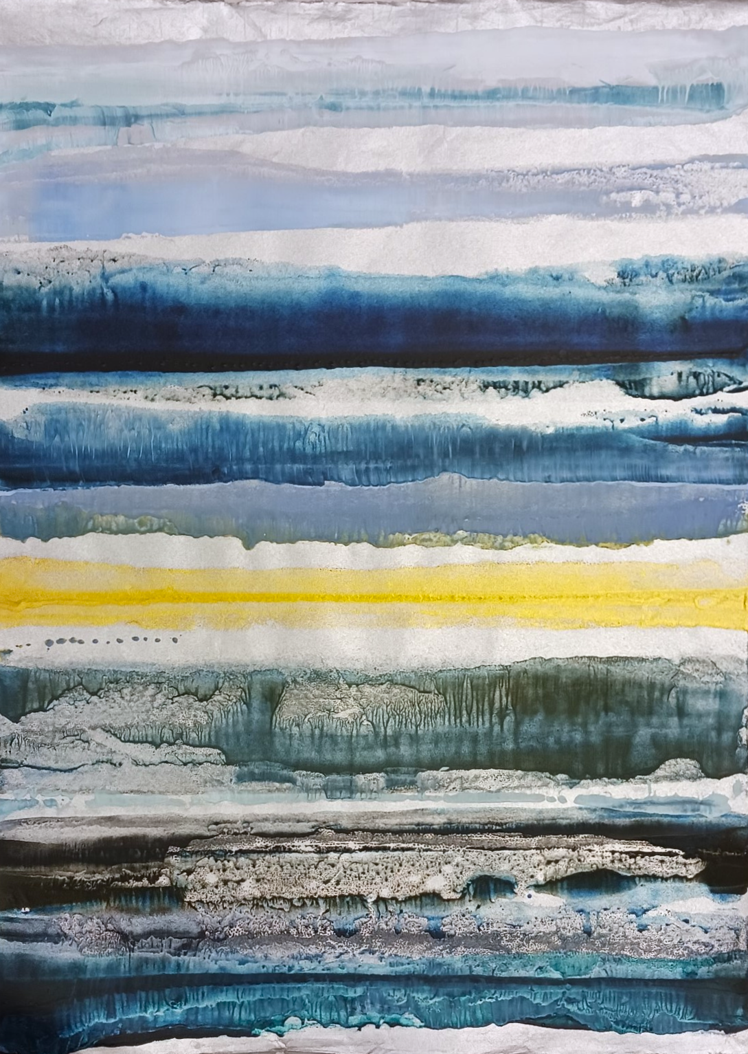 Tidelines - encaustic monotype on mulberry paper (25" x 18"), 2025
