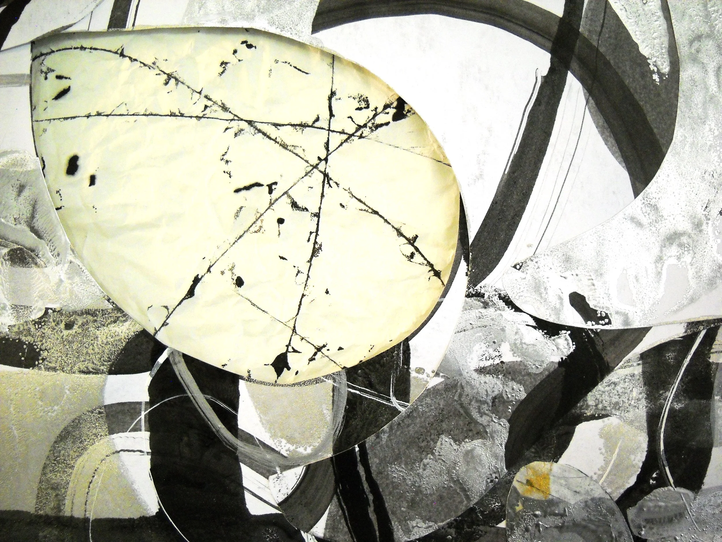 Detail of Untitled (Chodikee) - Encaustic monotype, ink and collage on Bristol board (48" x 19"), 2024
