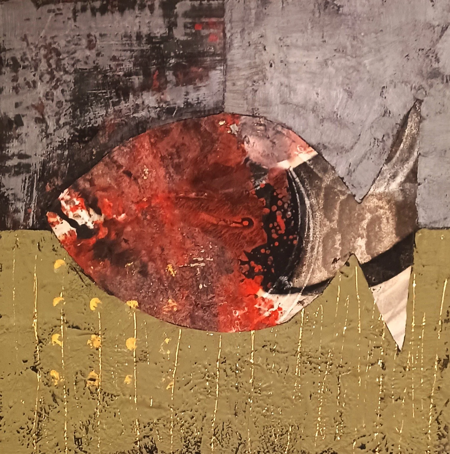 Untitled - encaustic and collage on cradled panel (12" x 12"), 2025 