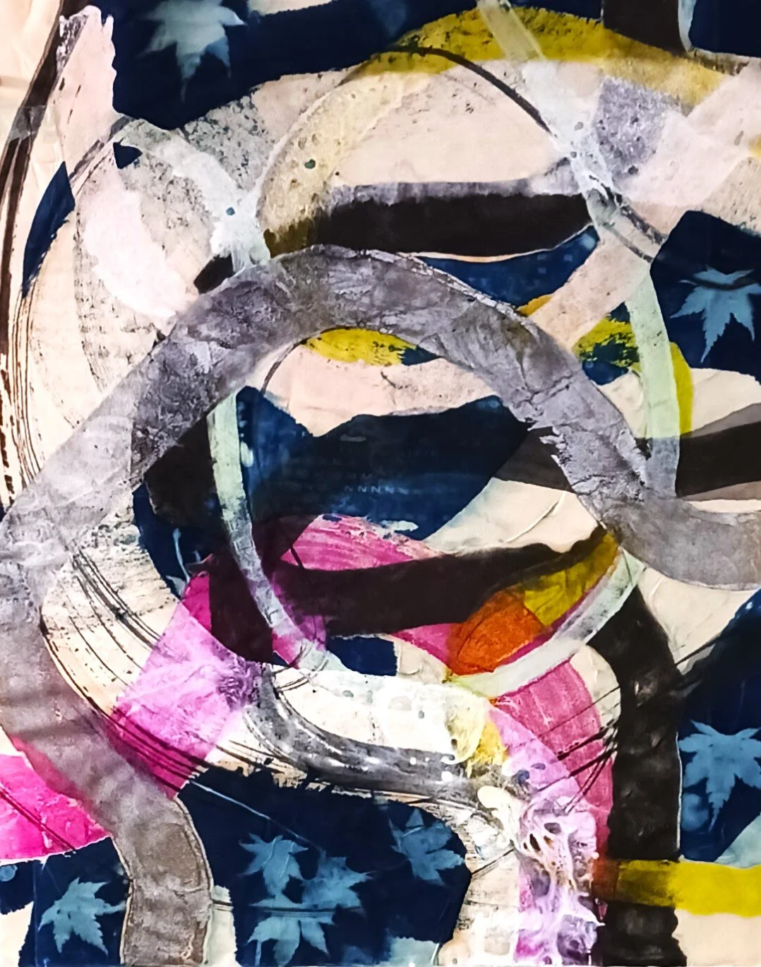 Untitled (Chodikee) - Encaustic monotype and cyanotype on kitakata paper (20" x 16"), 2024