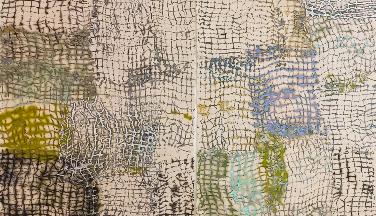 Indra's Net (Diptych) - encaustic and graphite on kitakata paper (20" x 16" x 2), 2025