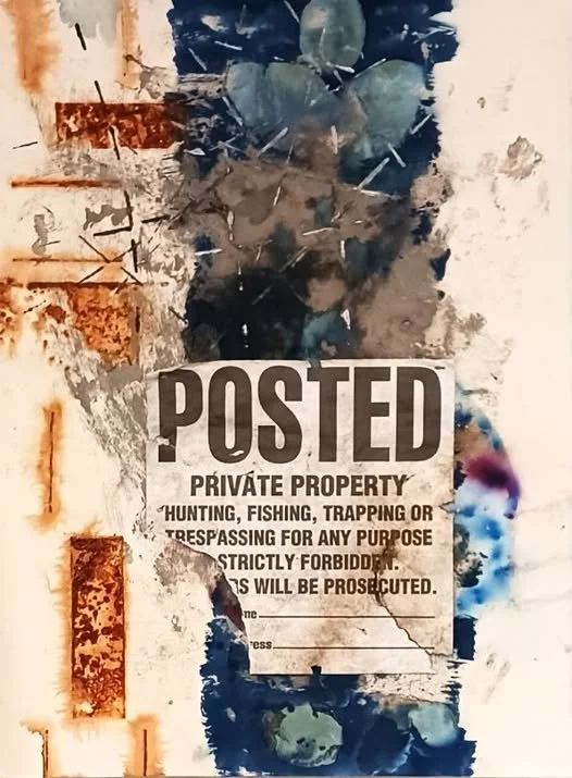 Untitled - Cyanotype, rust, cement, combustion marks and collage on Stonehenge paper (30" x 22")