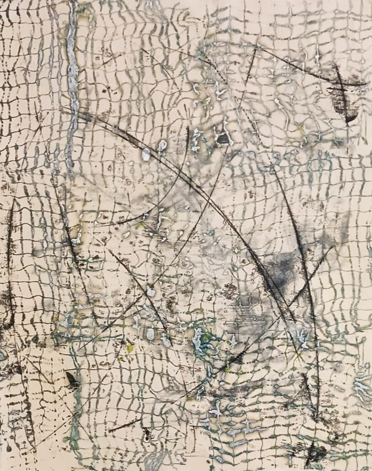 Indra's Net - encaustic and graphite on kitakata paper (20" x 16"), 2025