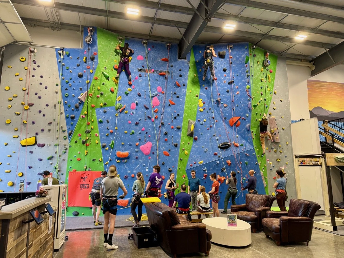 climbers are the top of rope wall and auto belay