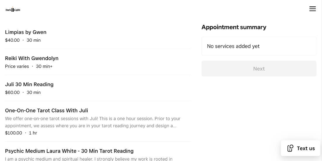 The original Services booking page did not offer a great user experience, as it lacked photos and descriptions.