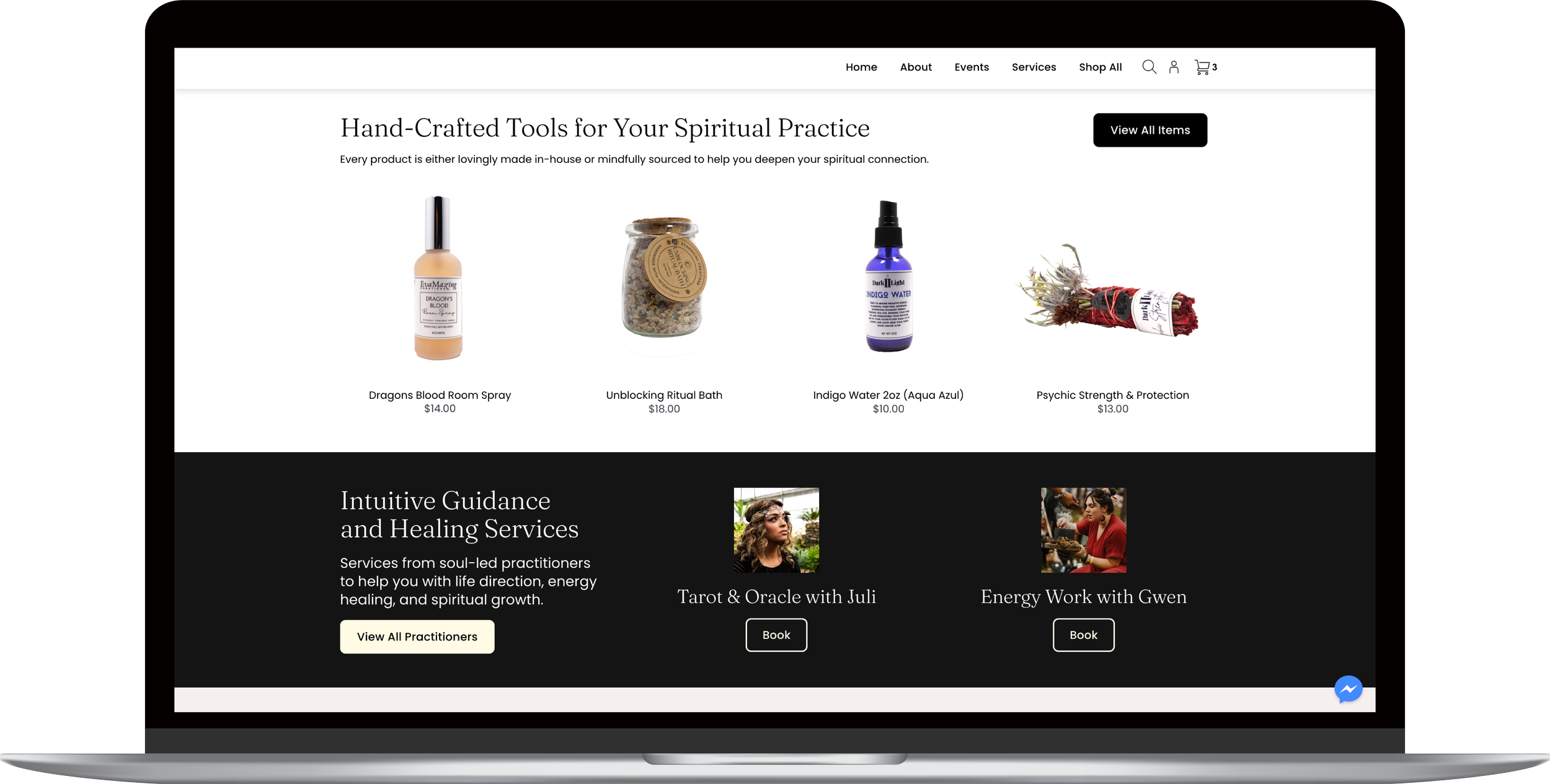 Featured products & services with high-quality photos. We opted for a white site background for a cleaner look that also coincides with the "Dark II Light" brand theme.