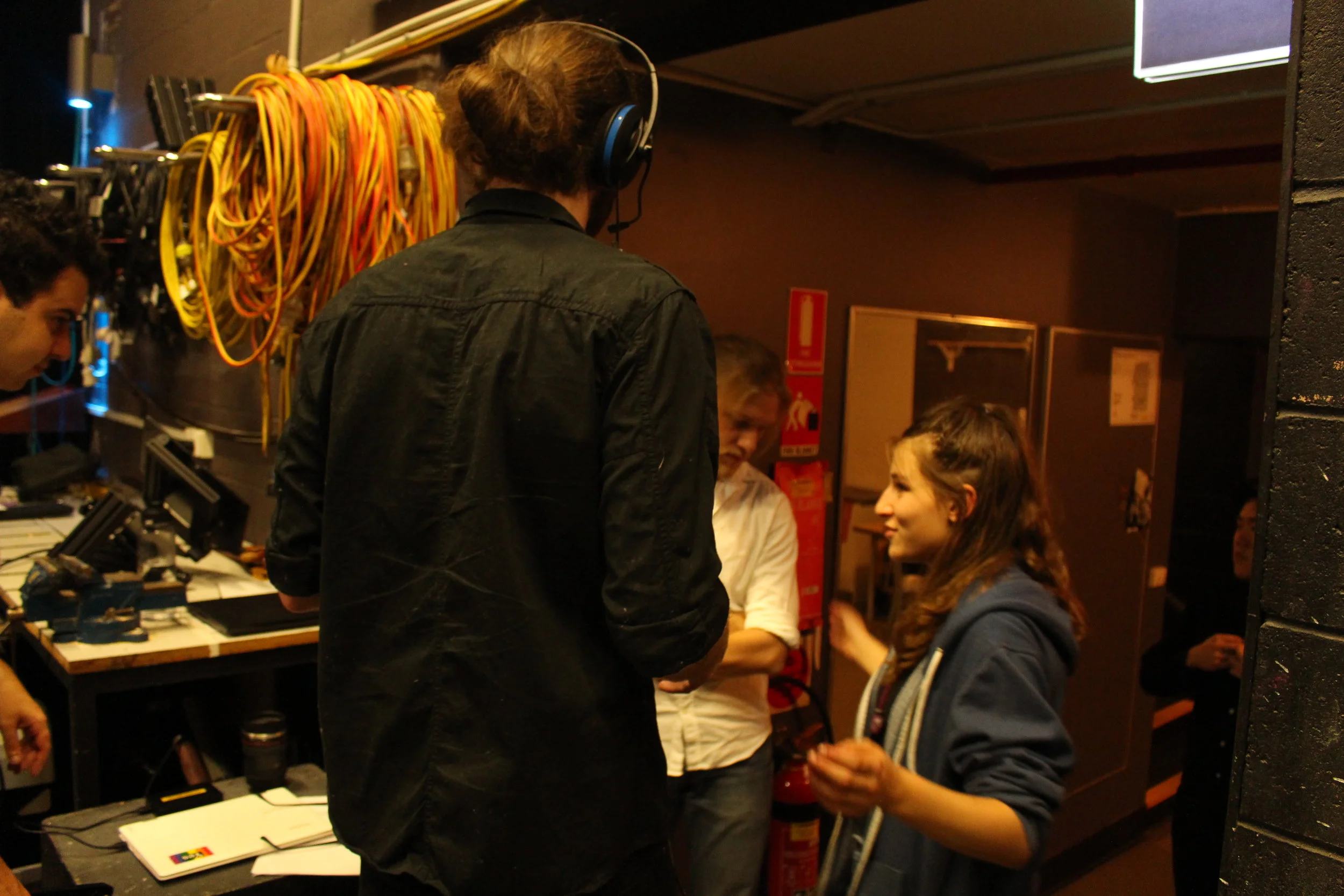  Jake De Agrela, Zeke Morgan-Hind, James Norton and Phoebe Dingli discuss a shot     