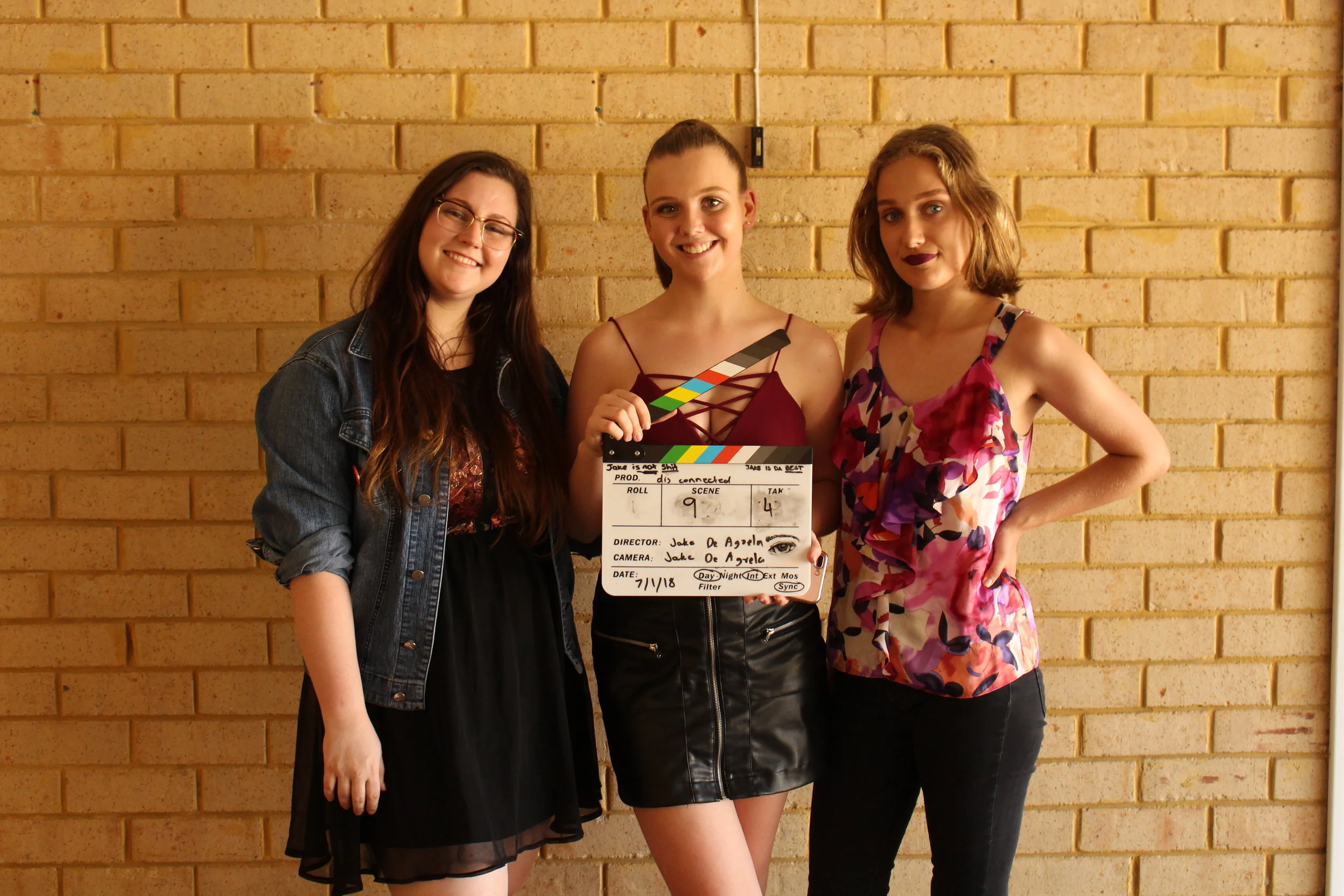  dis connected Production Day 3 - Monique Brocklehurst (Alice), Mikaela Innes (Kirsten) and Rebecca Collin (Brooke) celebrate wrapping the first day of principal photography 