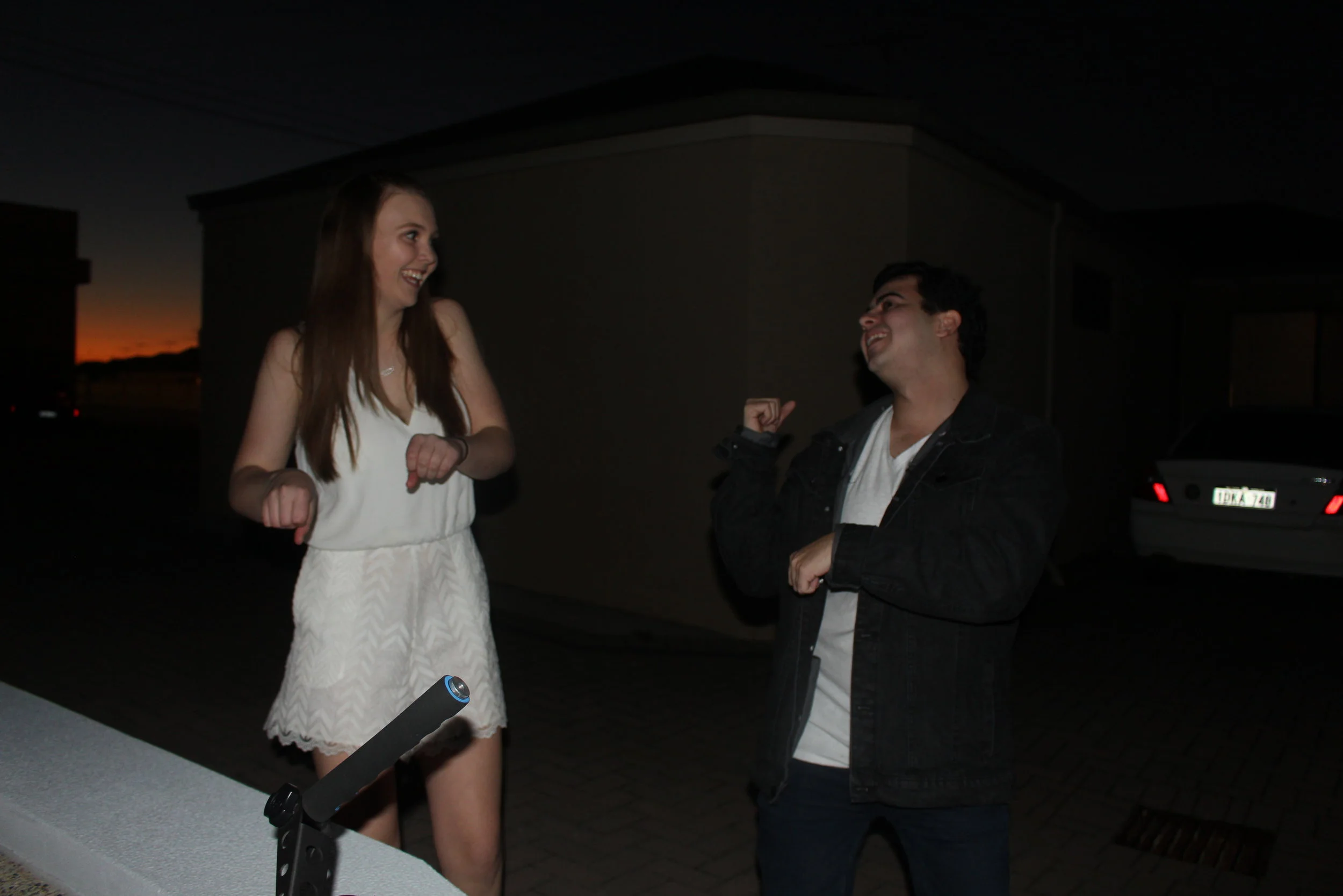  dis connected Production Day 8 - Monique Brocklehurst (Alice) and Jake De Agrela (Director) have a cheeky dance on-set. 
