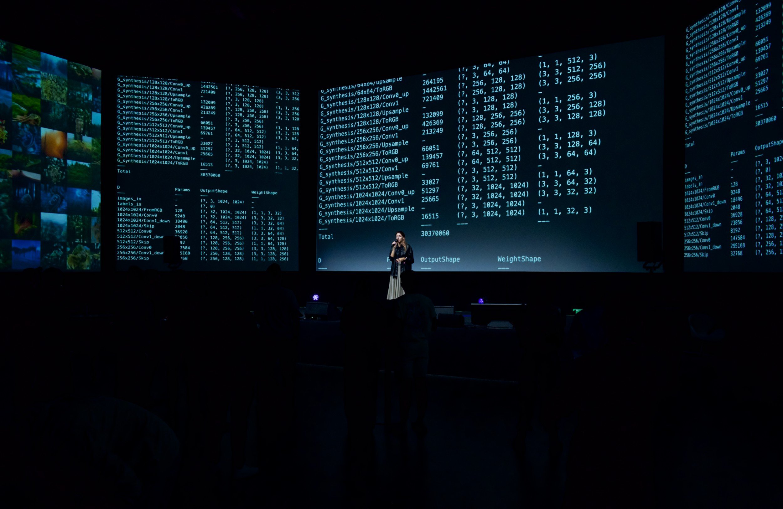 Ivona Tau presenting on stage in front of screens of model codeDetail of a Cities // Paris limited-edition print by Efdot, showing the Arc de Triomphe composition on Hahnemühle Photo Rag paper.