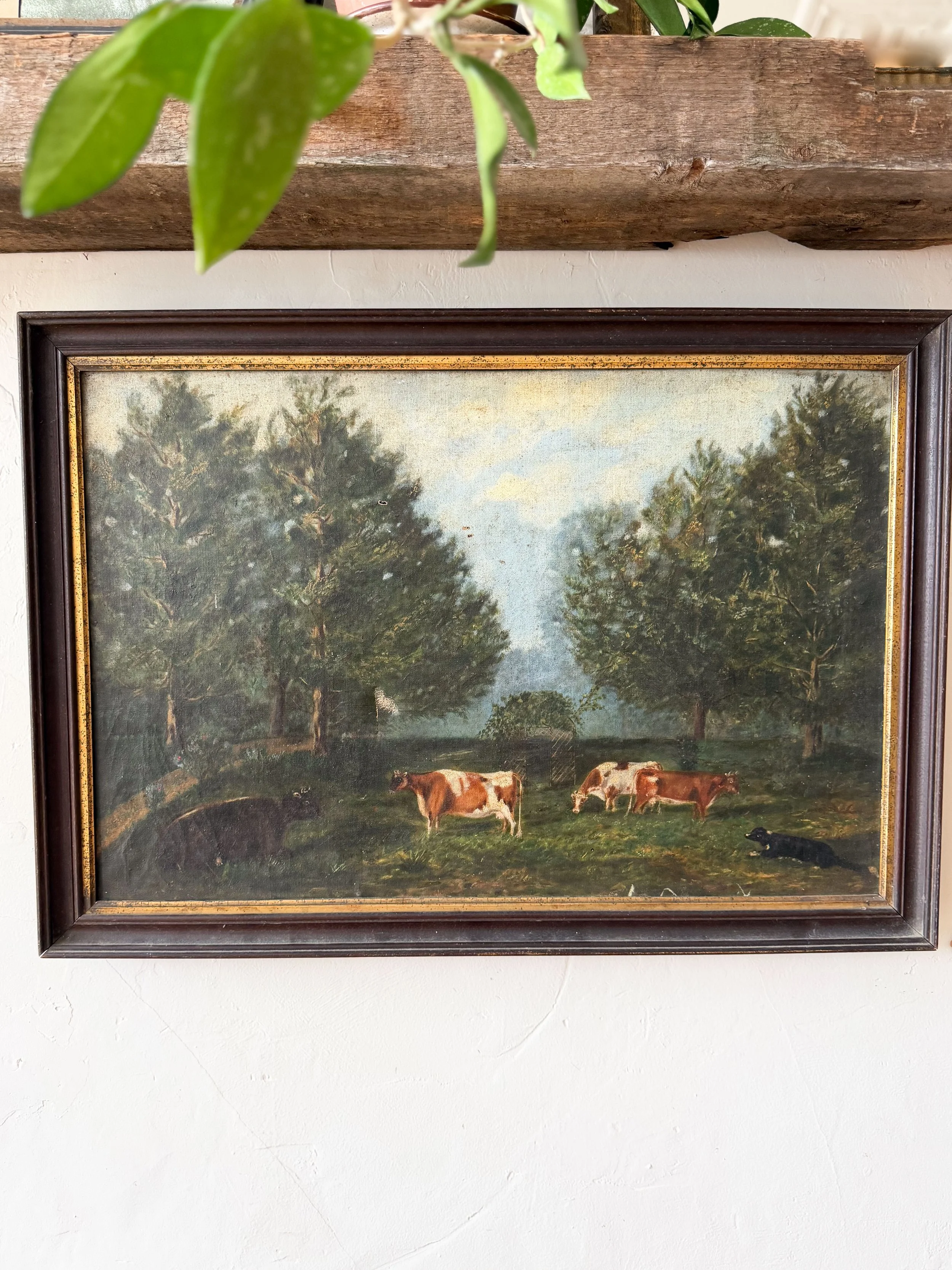 Antique Cow and Dog Oil Painting