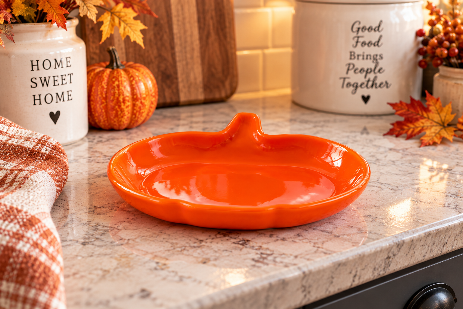 Handmade fused glass pumpkin dish, decorative orange autumn glass art