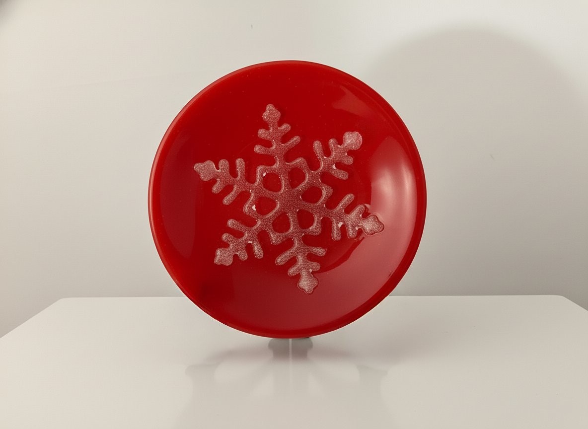 used glass dish  red glass dish  snowflake dish  Christmas dish  winter decor