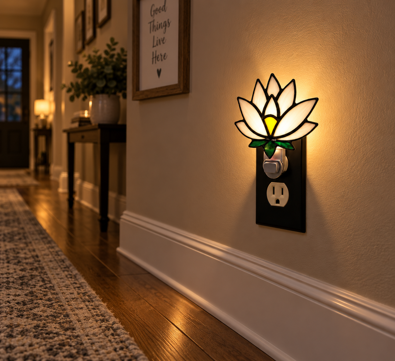 Handcrafted Lotus Flower White Stain Glass Nightlight