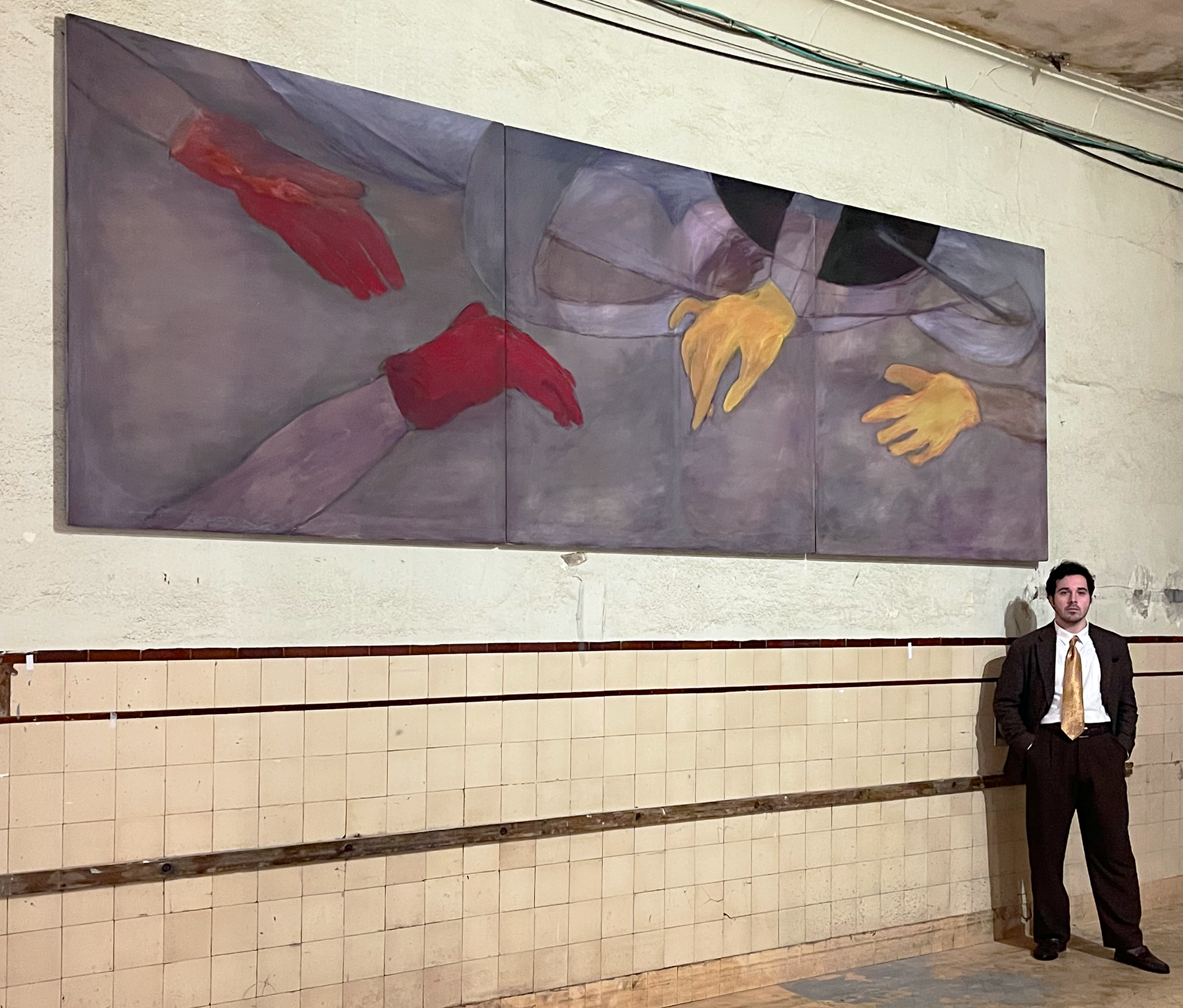 Outra classe de jogo (2026), 150 x 450 cm, oil on canvas.