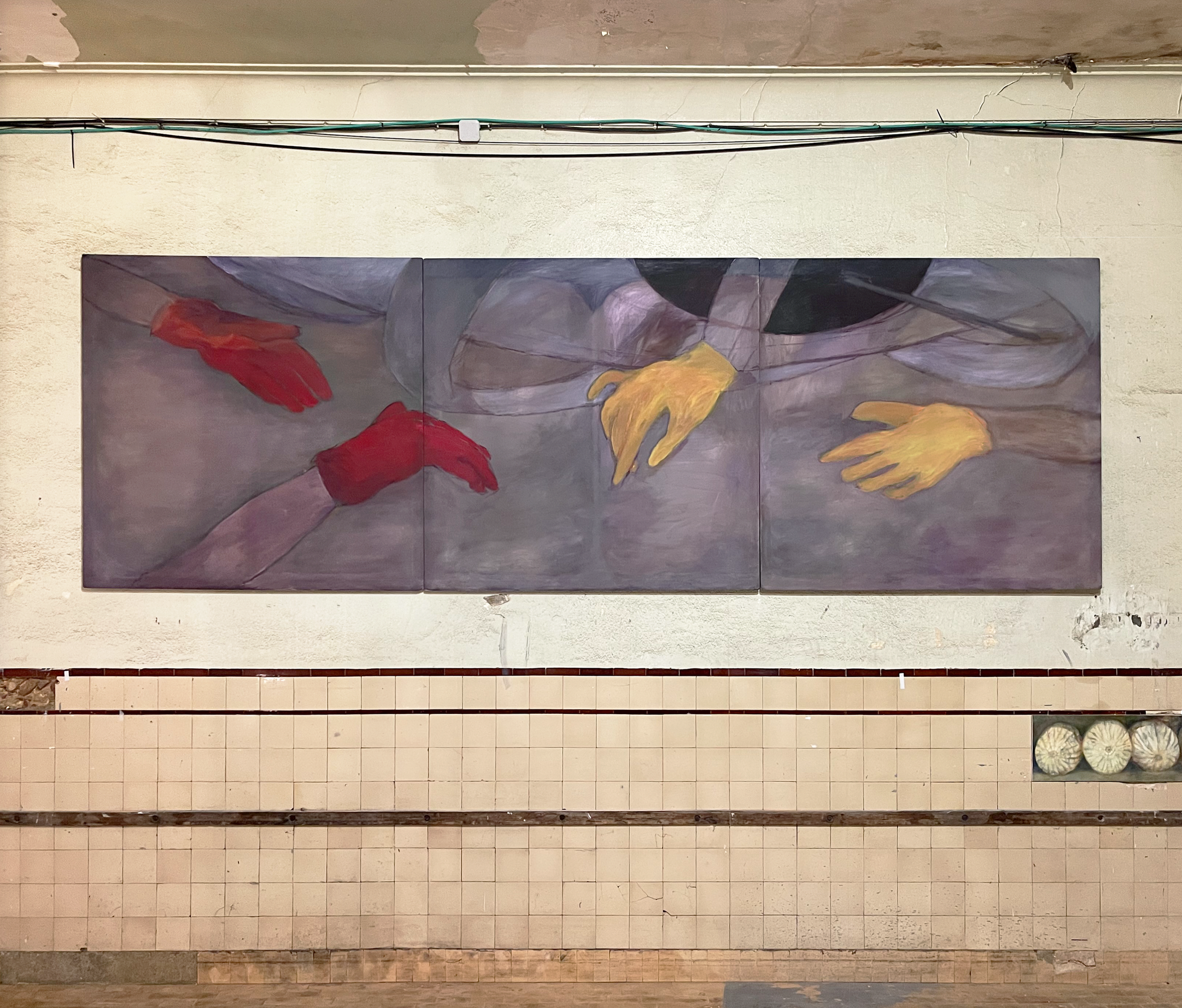 Outra classe de jogo (2026), 150 x 450 cm, oil on canvas.