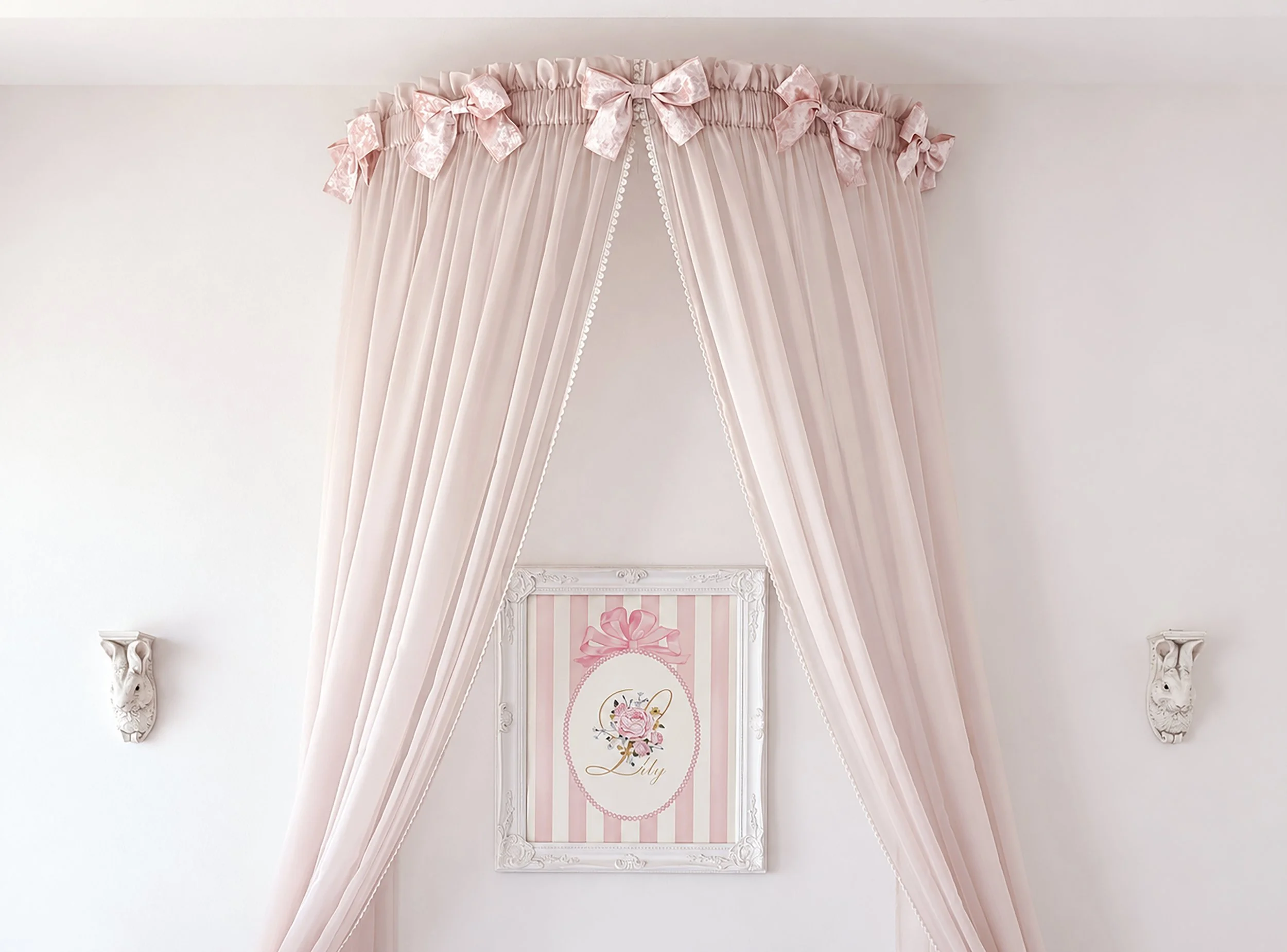 Princess Bow - Princess Bed Canopy with Velvet Bows & Sheer Curtains, Custom Colors