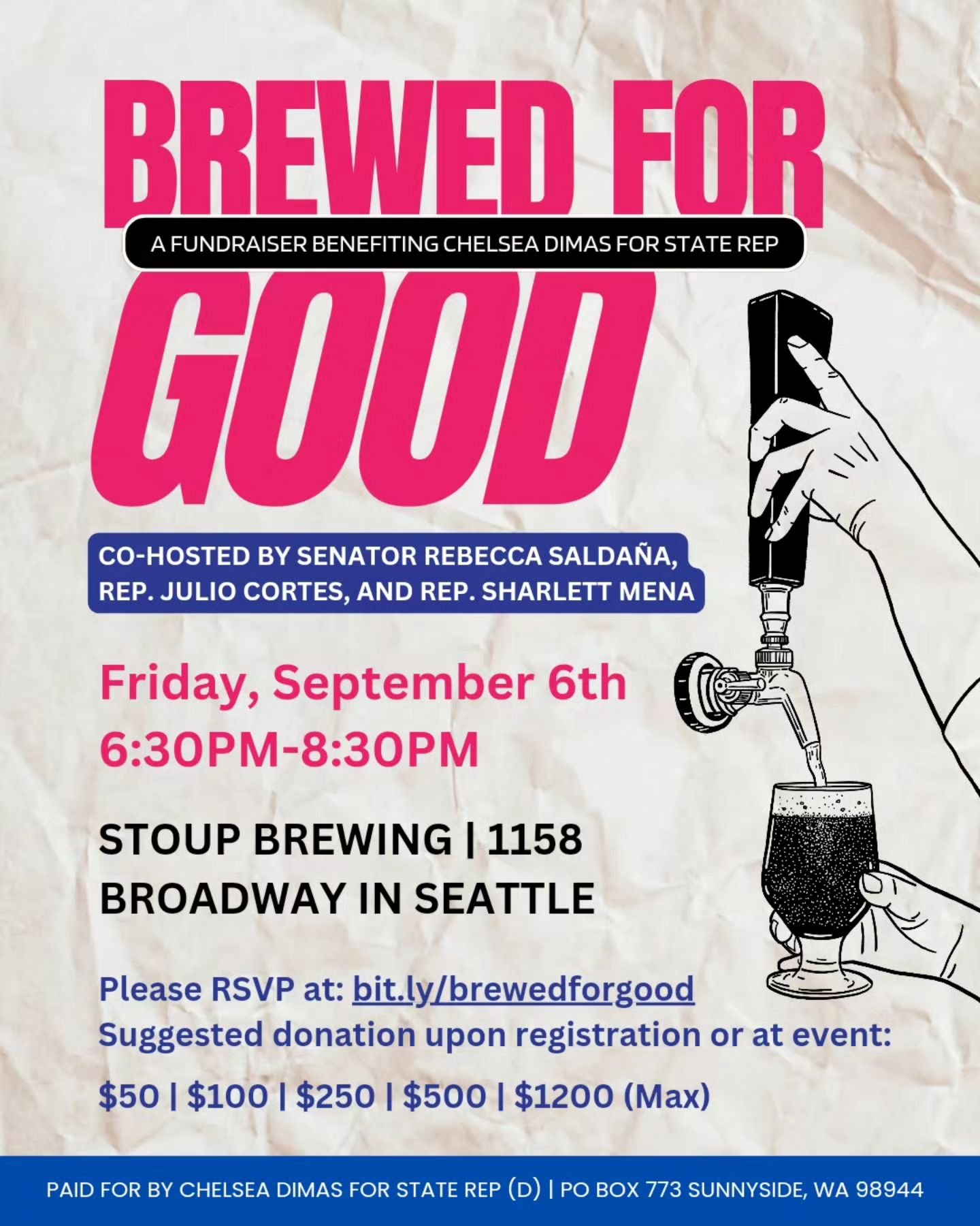 We are taking over one of my favorite neighborhoods in Seattle&mdash;Capitol Hill, for a fabulous evening featuring some very special guests! Senator Rebecca Salda&ntilde;a, Rep. Julio Cortes, and Rep. Sharlett Mena are co-hosting this fundraiser in 