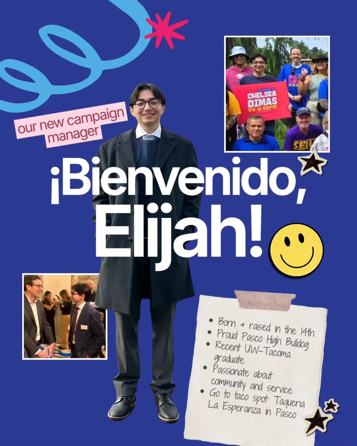 🚨 TEAM CHELSEA JUST LEVELED TF UP!!! 🚨

Mi gente, meet our new Campaign Manager: Elijah Gutierrez-Prieto!

Growing up in the Tri-Cities and Yakima area, Elijah knows the 14th because this is HOME. He&rsquo;s a proud Pasco High Bulldog and UW Tacoma