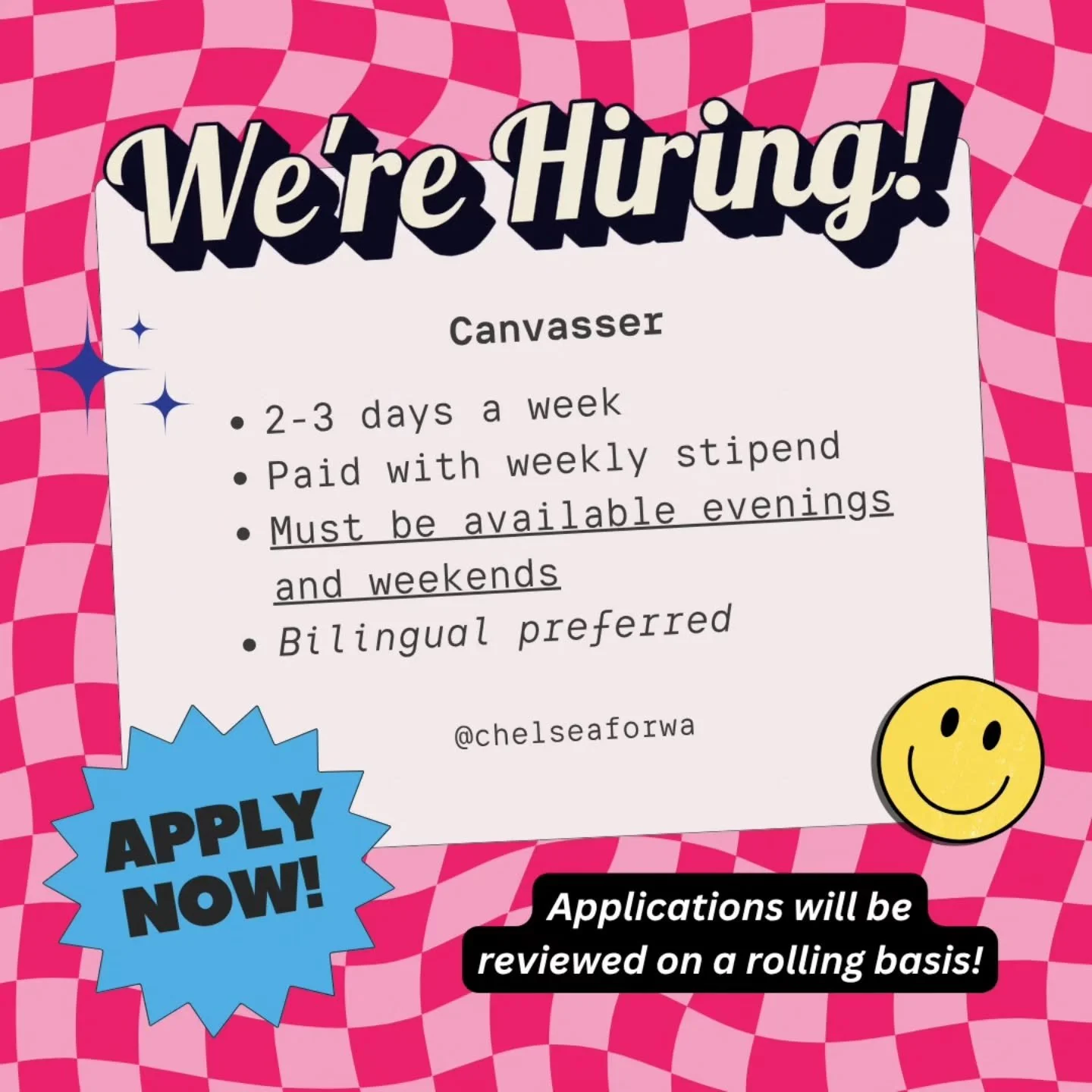 While we continue to wait for the final ballot count, we have some exciting news.. 🚨WE'RE HIRING‼️🚨

If you&rsquo;re passionate about comunidad and want to be part of a historic legislative race, let's talk! We're looking for a couple of energetic 