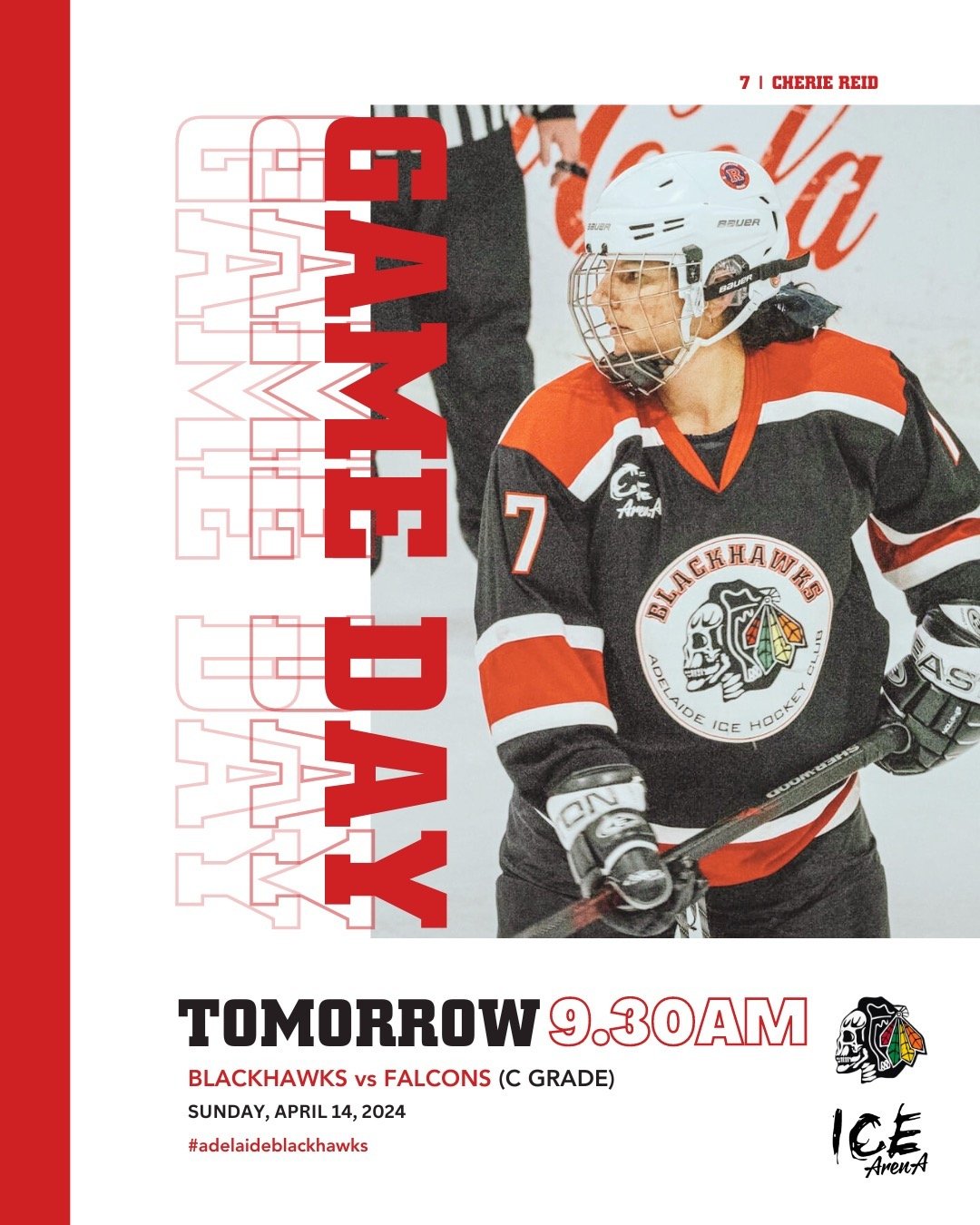 IT&rsquo;S GAME DAY TOMORROW! Come out and support C Grade at their first game of 2024 Winter League! @blackhawks_adelaide VS @falcons_southaustralia 🏒❤️🖤🔥