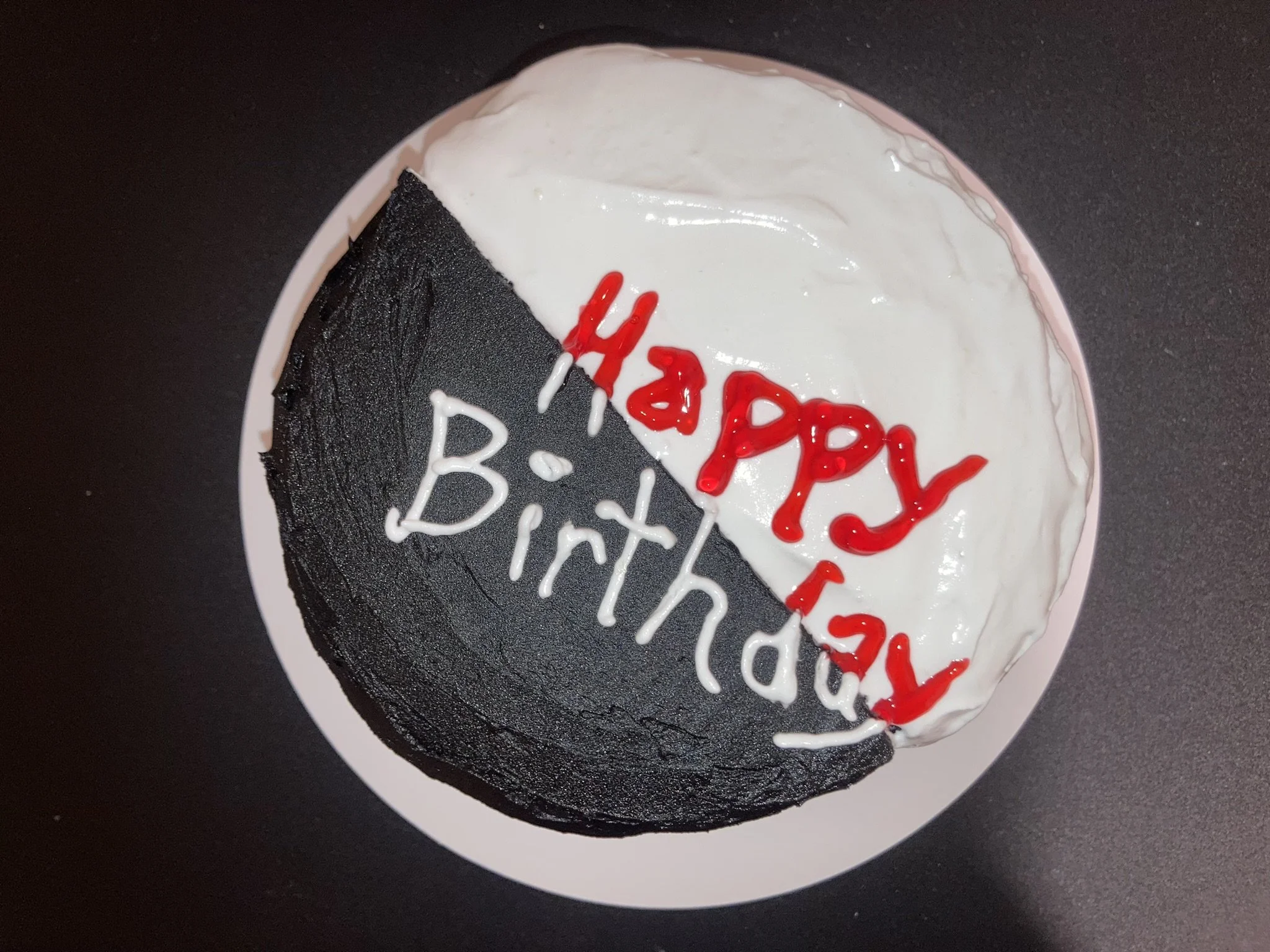 Half Angel's Food & Half Devil's Food custom birthday cake